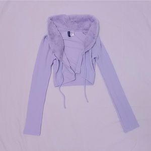 H&M Fur Neckline Lilac Cardigan